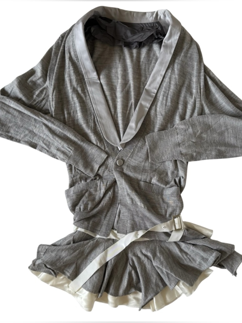 Sacai Japan Gray Knit Belted Jacket